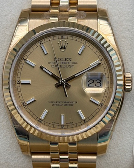 2015 Rolex Datejust 36MM Gold Dial Yellow Gold Jubilee Bracelet (116238)