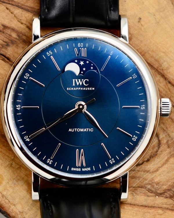 2021 IWC Schaffhausen Portofino Moonphase 40MM Blue Dial Leather Strap (IW459402)