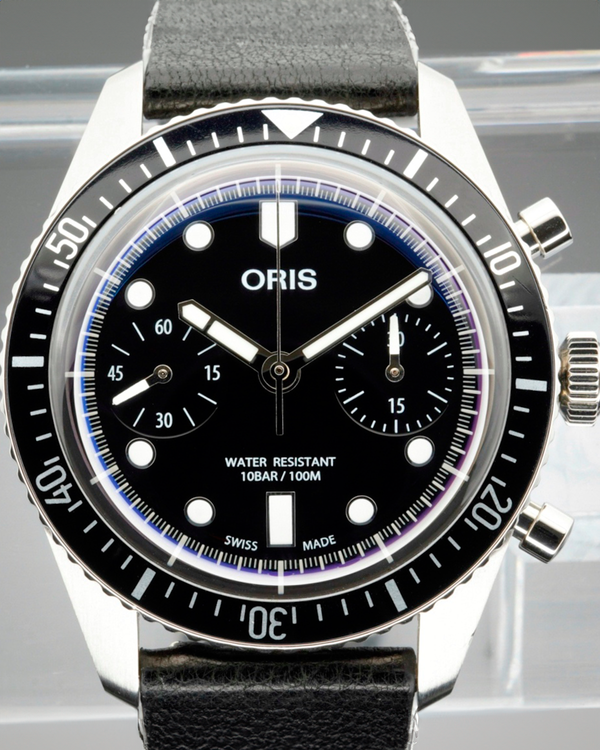 Oris Divers Sixty-Five Chronograph 40MM Black Dial Leather Strap (77914000)
