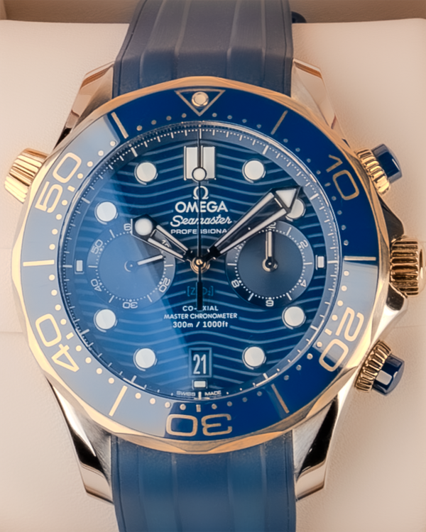 2024 Omega Seamaster Diver 300M Chronograph 44MM Blue Dial Rubber Strap (210.22.44.51.03.001)