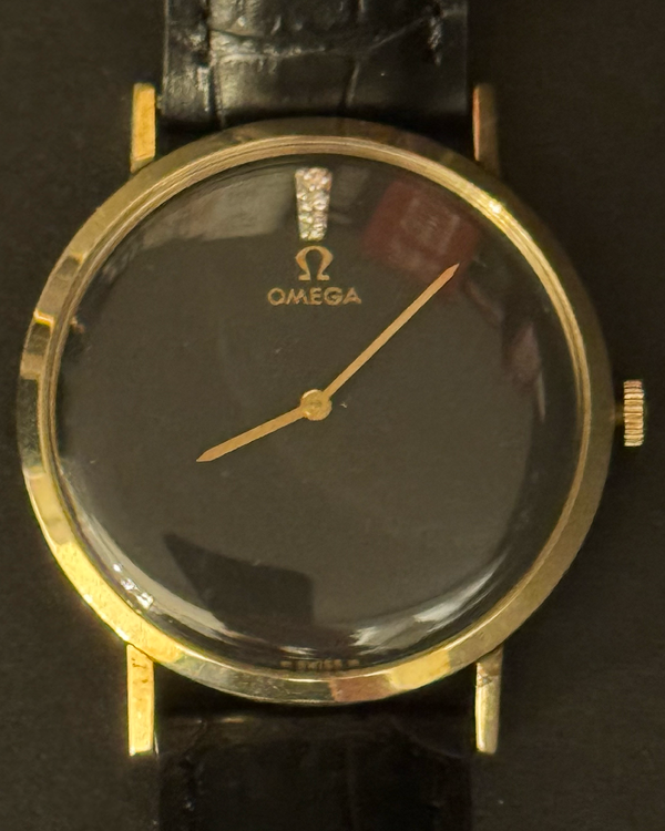 1966 Omega Geneve Vintage 33MM Black Dial Aftermarket Leather Strap (D6672)