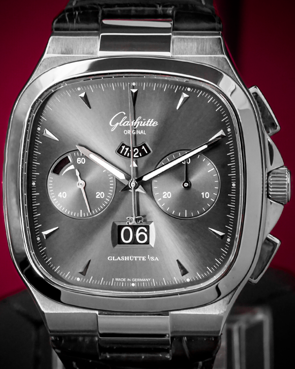 2021 Glashütte Original Seventies Panorama Date Ruthenium 40MM Ruthenium Dial Leather Strap (1-37-02-01-02-30)