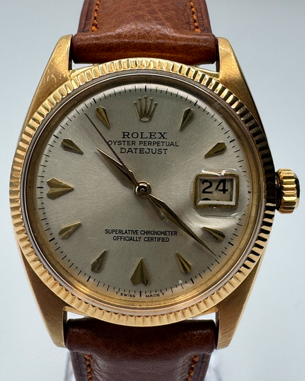 Rolex Datejust 36MM Aftermarket Silver Dial Aftermarket Leather Strap (6605)