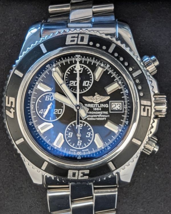 2015 Breitling Superocean Chronograph II Abyss White 44MM Black Dial Steel Bracelet (A13341A8/BA84SS)
