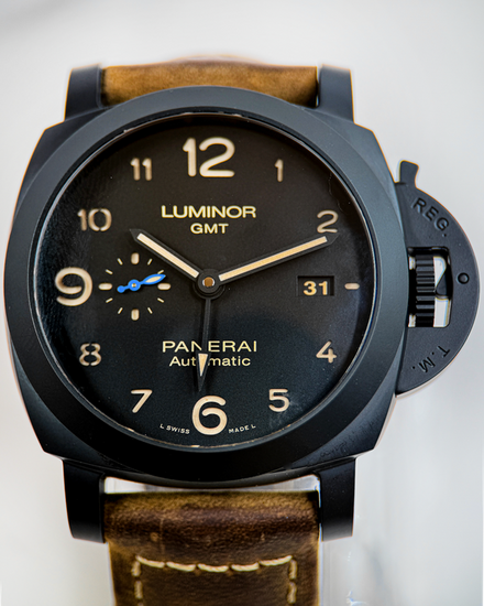 No Reserve - Panerai Luminor 1950 3 Days GMT 44MM Black Dial Leather Strap (PAM01441)
