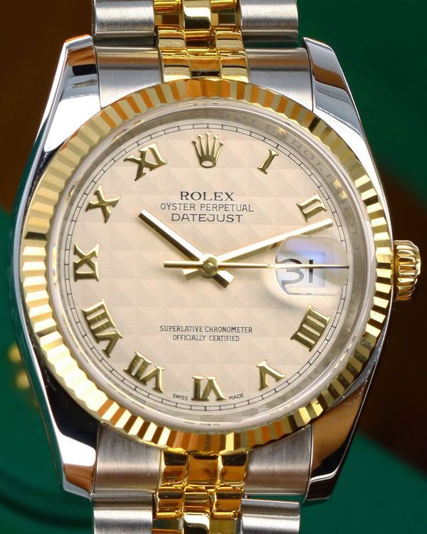 Rolex Datejust 36MM White "Pyramid" Dial Two-Tone Jubilee Bracelet (116233)