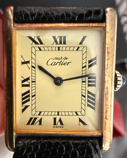 1979 Cartier Tank Must de Cartier 30MM Aged Ivory Dial Aftermarket Leather Strap (590005)