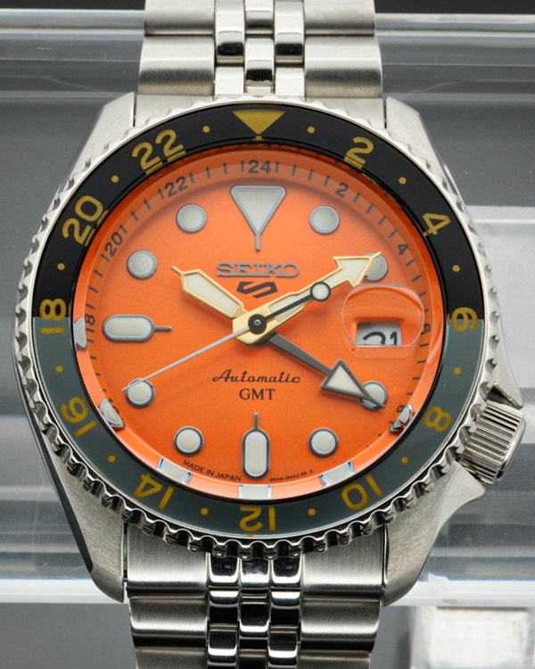 2025 Seiko 5 Sports GMT 42.5MM Orange Dial Steel Bracelet (SSK005)