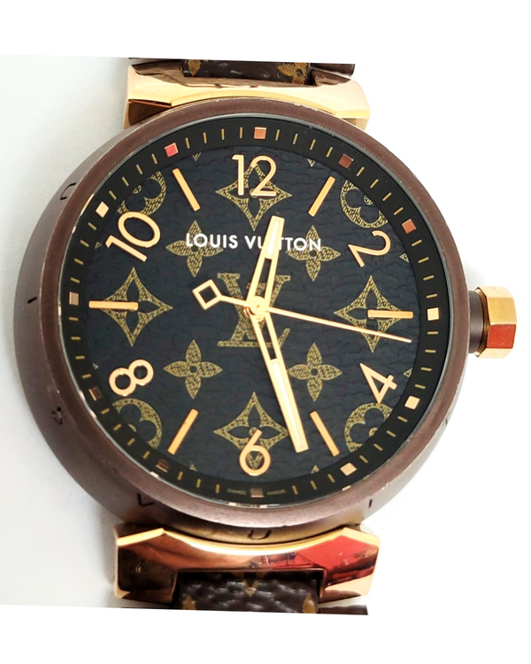 Louis Vuitton Tambour 38MM Quartz Brown Dial Leather Strap (QA139)
