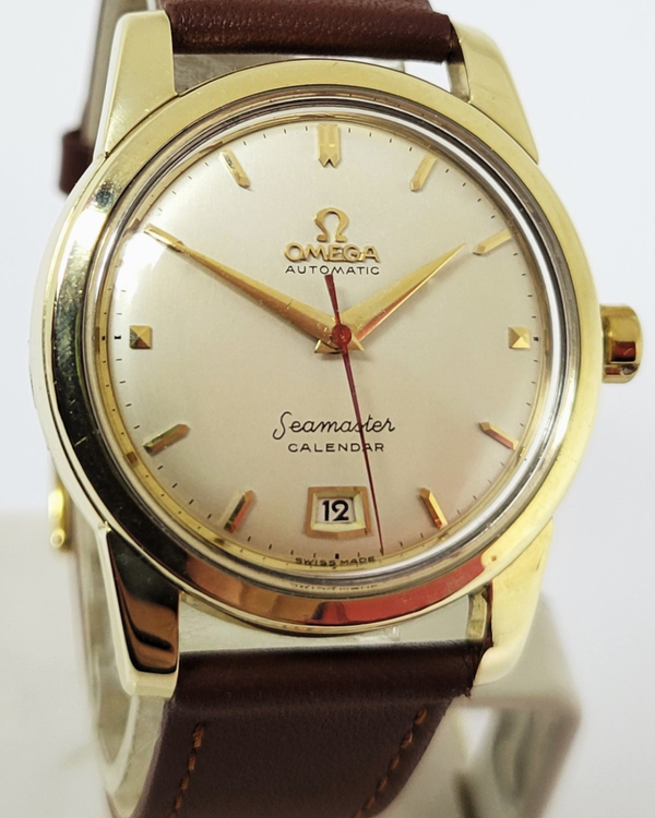1954 Omega Seamaster Calendar 34.5MM Off-White Dial Aftermarket Leather Strap (2757-5 SC)