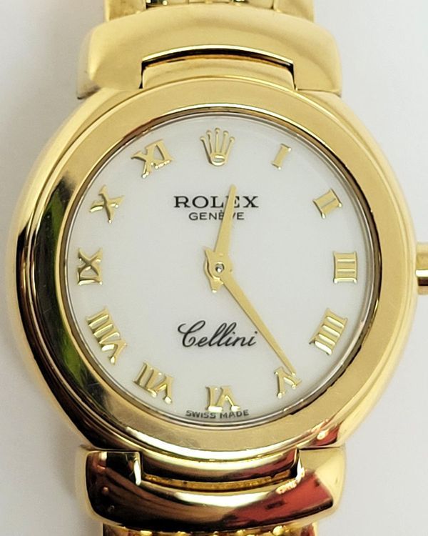 1995 Rolex Cellini 34MM Quartz White Dial Yellow Gold Brick-Link Bracelet (6621)