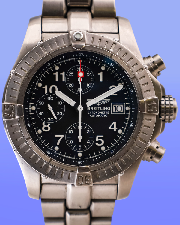 No Reserve - 2004 Breitling Avenger Chronograph 44MM Black Dial Titanium Bracelet (E13360)