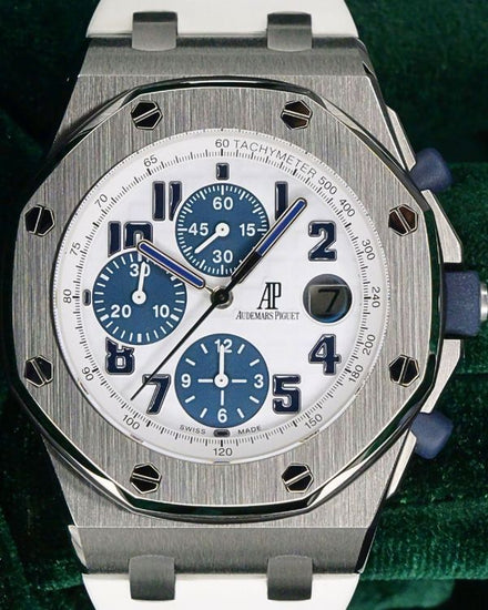 Audemars Piguet Royal Oak Offshore Chronograph "Navy Panda" 42MM White Dial Aftermarket Rubber Strap (26170ST.OO.D305CR.01)