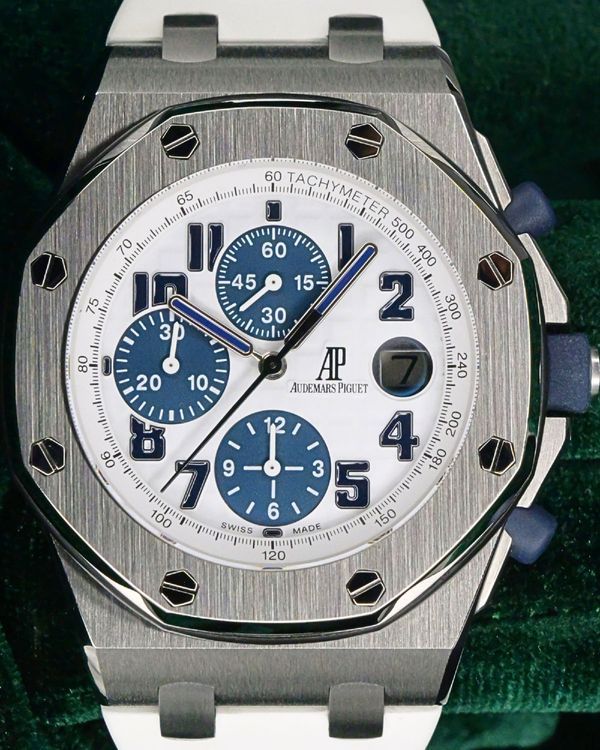 Audemars Piguet Royal Oak Offshore Chronograph "Navy" 42MM White Dial Aftermarket Rubber Strap (26170ST.OO.D305CR.01)
