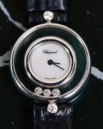 No Reserve - Chopard Happy Diamonds 22MM Quartz White Dial Leather Strap (4112)