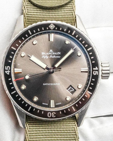 2020 Blancpain Fifty Fathoms Bathyscaphe 43MM Grey Dial Textile Strap (5000-1110-B52A)