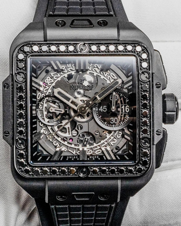 2024 Hublot Square Bang Unico All Black 42MM Skeleton Dial Rubber Strap (821.CX.0140.RX.1200)