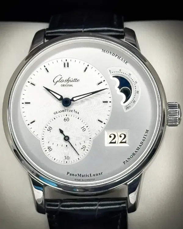 No Reserve - 2018 Glashütte Original PanoMaticLunar 40MM Silver Dial Leather Strap (1-90-02-42-32-05)