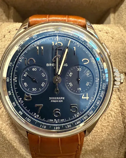 2025 Breitling Premier B15 Duograph 42MM Blue Dial Leather Strap (AB1510)