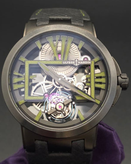 No Reserve - Rare 2017 Ulysse Nardin Executive Skeleton Tourbillon L.E. 45MM Skeleton Dial Leather Strap (1713‑139/BLACK‑GREEN)