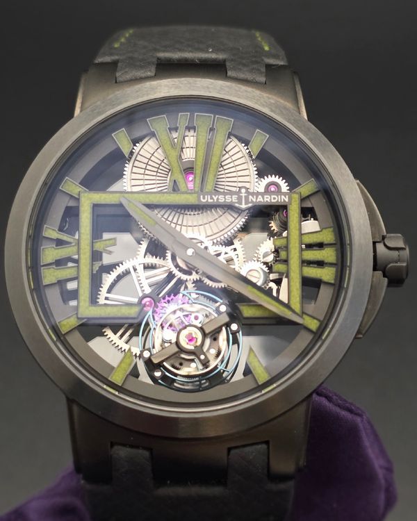 No Reserve - Rare 2007 Ulysse Nardin Executive Skeleton Tourbillon L. E. 45MM Skeleton Dial Leather Strap (1713‑139/BLACK‑GREEN)