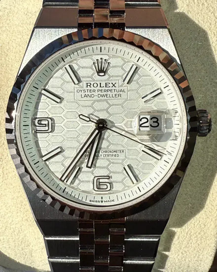 2025 Rolex Land-Dweller 36MM White "Honeycomb" Dial Flat Jubilee Bracelet (127234)