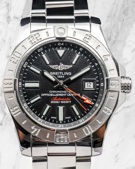 Breitling Avenger II GMT 43MM Black Dial Steel Bracelet (A32390)