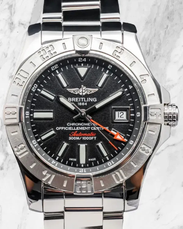 Breitling Avenger II GMT 43MM Black Dial Steel Bracelet (A32390)