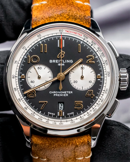 2021 Breitling Premier B01 Chronograph "Norton" Edition 42MM Black Dial Leather Strap (AB0118A21B1A1)