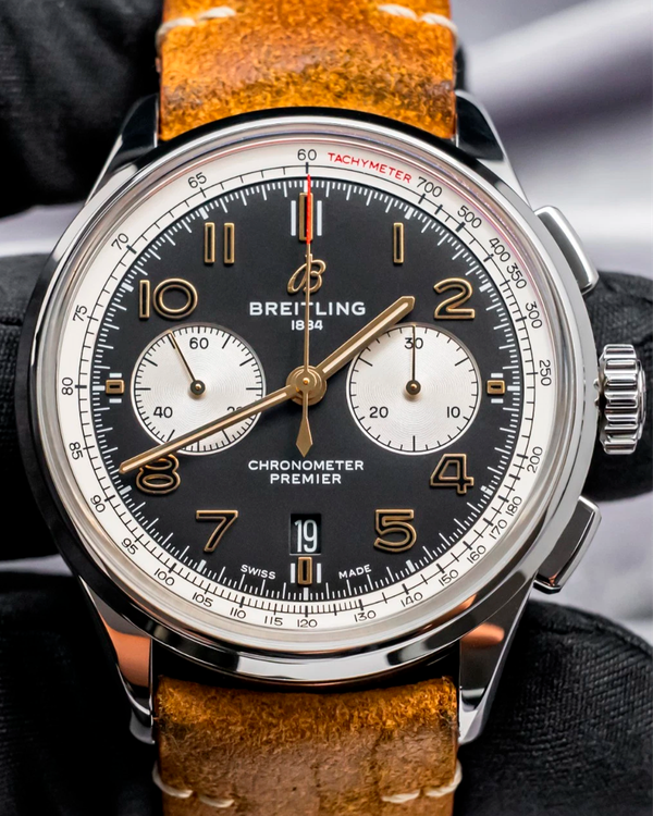 2021 Breitling Premier B01 Chronograph "Norton" 42MM Black Dial Leather Strap (AB0118A21B1A1)