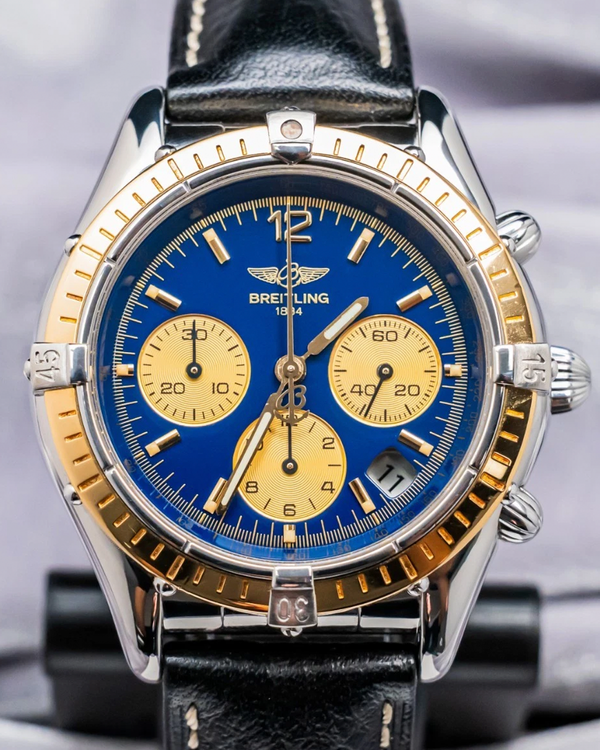 Breitling Cockpit Chrono 37MM Blue Dial Aftermarket Leather Strap (D30012)