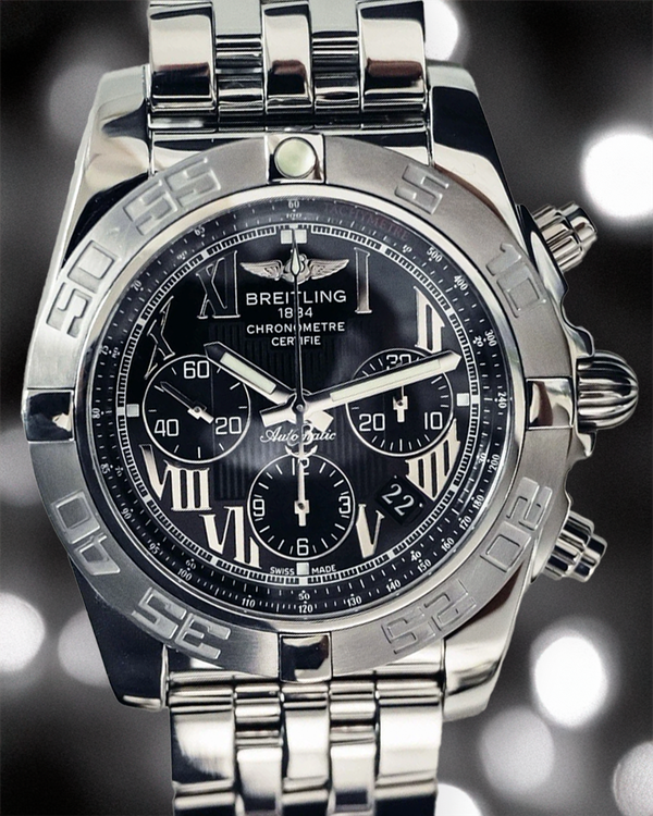 Breitling Chronomat 44MM Black Dial Steel Bracelet (AB0110)