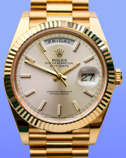 2025 Rolex Day-Date 40MM Silver Dial Yellow Gold President Bracelet (228238)