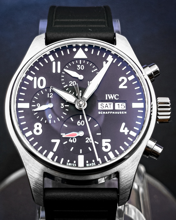 No Reserve - 2024 IWC Schaffhausen Pilot Chronograph 41MM Black Dial Rubber Strap (IW388111)
