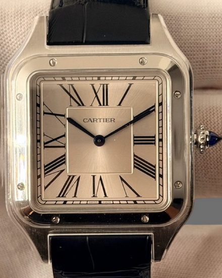 2025 Cartier Santos Dumont XL 33.9MM Silver Dial Leather Strap (WSSA0032)