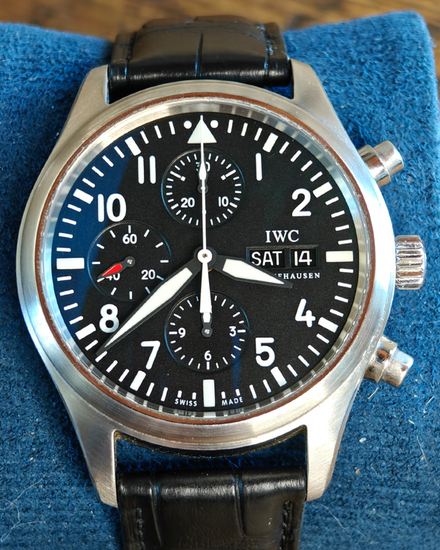 IWC Schaffhausen Pilot Chronograph 42MM Black Dial Leather Strap (IW371701)