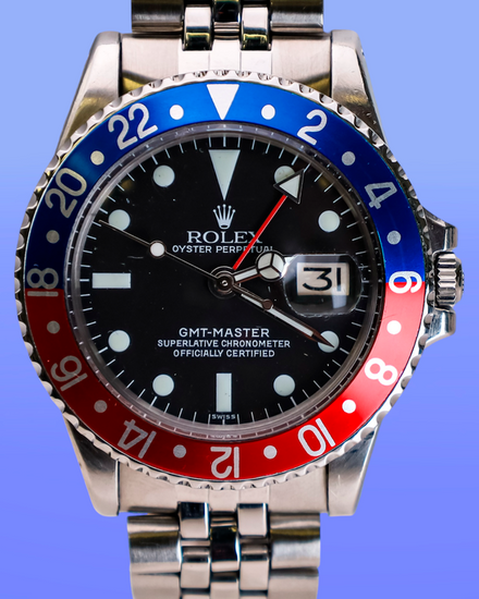 Rolex GMT-Master "Pepsi" 40MM Black "Swiss Only" Dial Jubilee Bracelet (1675)