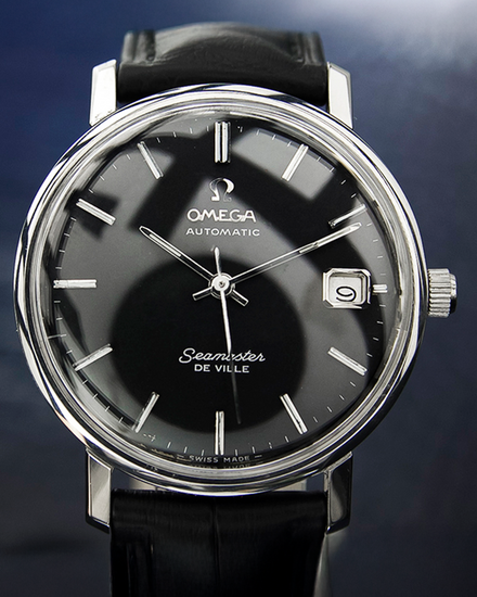 No Reserve - Omega Seamaster DeVille 35MM Black Dial Aftermarket Leather Strap (166.020)