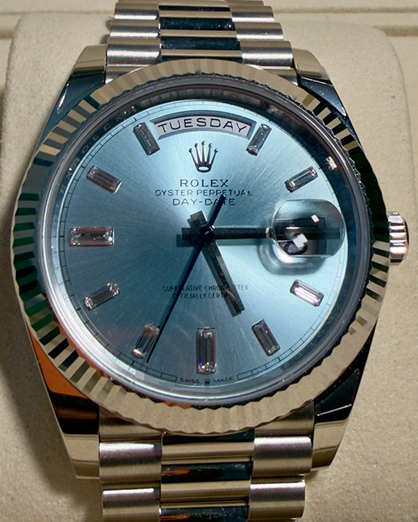 2026 Rolex Day-Date 40MM Ice Blue Dial Platinum President Bracelet (228236)
