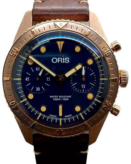Oris Classic "Carl Brashear" Chronograph  L. E. 43MM Blue Dial Leather Strap (01 771 7744 3185)