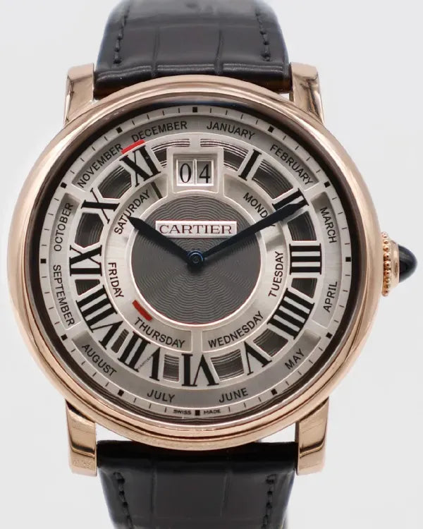 2016 Cartier Rotonde De Cartier Annual Calendar 45MM Silver Dial Leather Strap (W1580001)