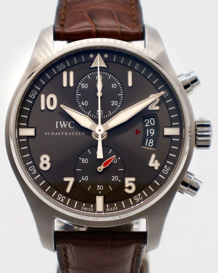 IWC Schaffhausen Pilot Spitfire Chronograph 43MM Slate Dial Leather Strap (IW387802)