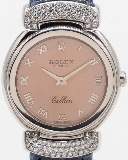 Rolex Cellini Cellissima 26MM Quartz Salmon Dial Leather Strap (6672)
