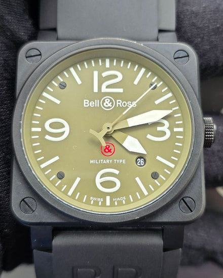 Bell & Ross BR 03-92 Military Type 42MM Khaki Green Dial Rubber Strap (BR0392-MILITAR)