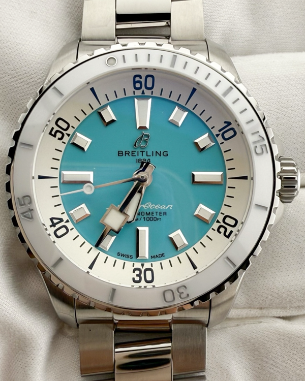 2022 Breitling Superocean 36MM Turquoise Dial Steel Bracelet (A17377211C1A1)