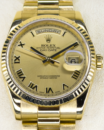 Rolex Day-Date 36MM Champagne Dial Yellow Gold President Bracelet (118238)