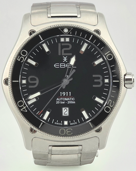 2025 Ebel 1911 Ceramic Bezel 42MM Black Dial Steel Bracelet (1216675)