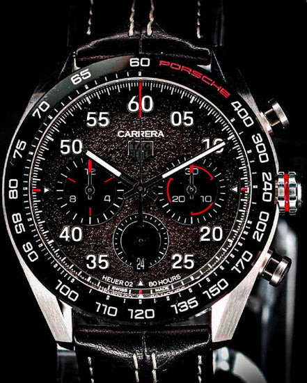 No Reserve - 2023 Tag Heuer Carrera Chronograph X Porsche S. E. 44MM Black Dial Leather Strap (CBN2A1F.FC6492)