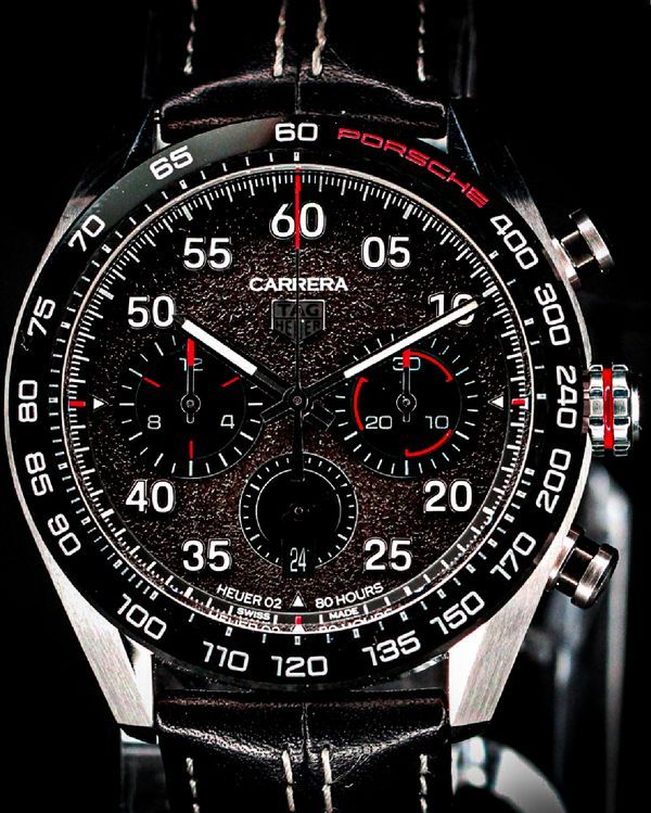 No Reserve - 2023 Tag Heuer Carrera Chronograph X Porsche S. E. 44MM Black Dial Leather Strap (CBN2A1F.FC6492)