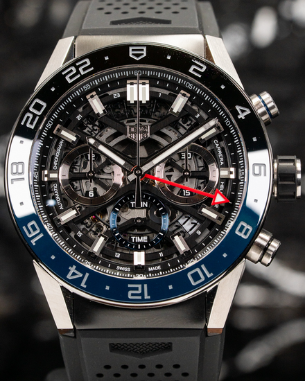 No Reserve - 2024 Tag Heuer Carrera GMT 45MM Skeleton Dial Rubber Strap (CBG2A1Z.FT6157)